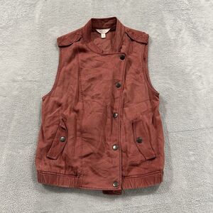 Sun & Shadow Vest Women's Medium Pink Red Snap‎ Button Pockets
